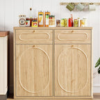 Giratree Tilt Out, Wood Kitchen Garbage Bin with Drawer, Fluted 10 Gallon Laundry Hamper