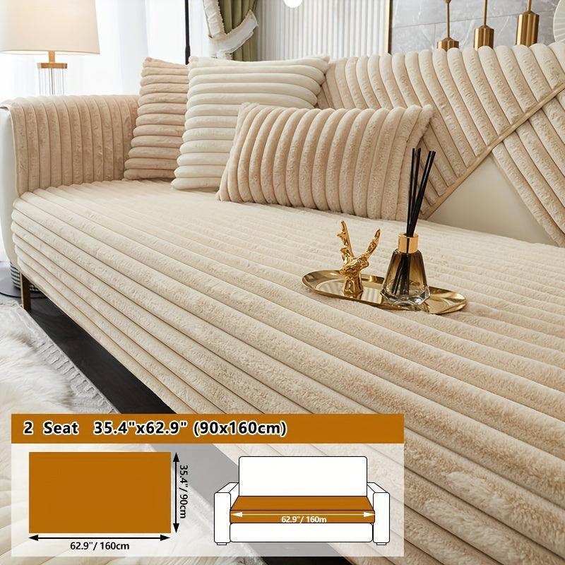 Luxurious Rabbit Fur Sofa Slipcover | Non-Slip Light Grey for Pet/Kid Protection