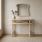 Console Table with Mirror Set, Solid Beech Wood Entryway Furniture, Scandinavian Minimalist Vanity