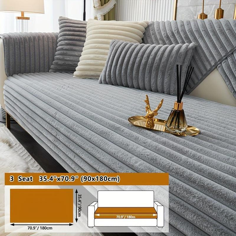 Luxurious Rabbit Fur Sofa Slipcover | Non-Slip Light Grey for Pet/Kid Protection