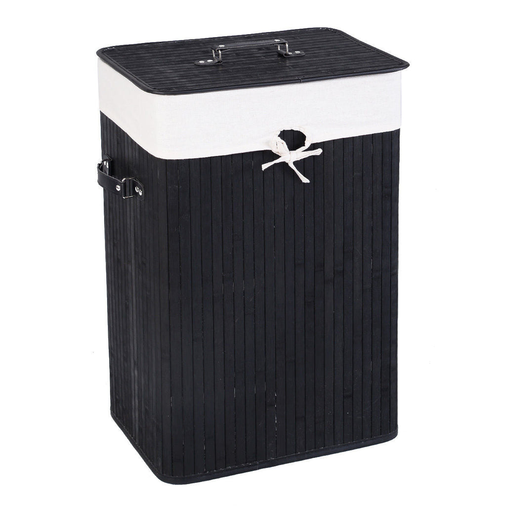 19 Gal Rectangle Laundry Basket Bamboo Clothes Hamper with Handles and Lid, Various Colors Black, Natural, White
