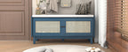 Boho Rattan Entryway Bench with Storage, Cushioned Shoe Bench with Double