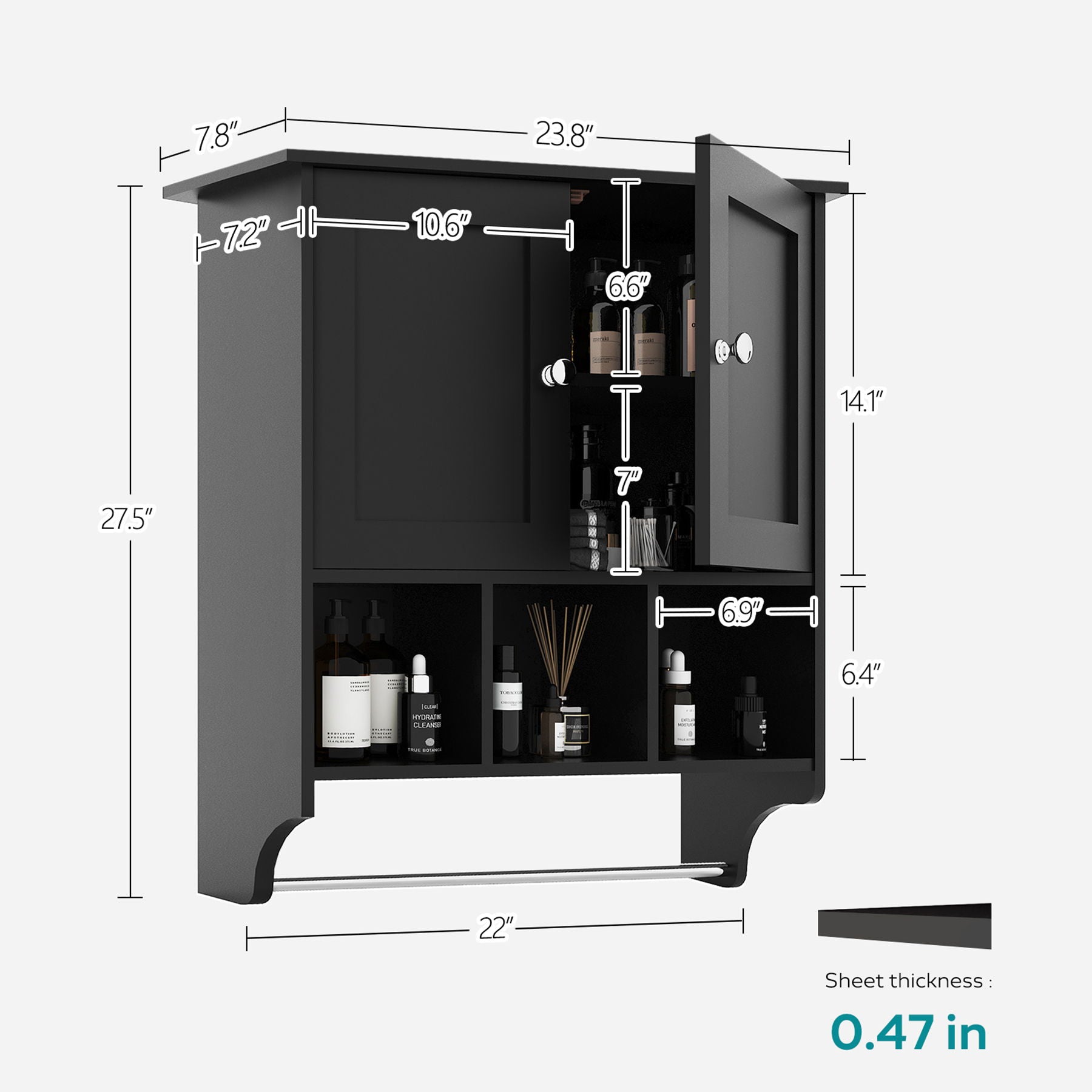 Bathroom Cabinet Medicine Cabinet, Black, Bathroom Kitchen