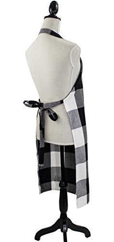 Fennco Styles Black Buffalo Check Plaid Design Cotton Kitchen Full Size Apron 24" W X 36" L