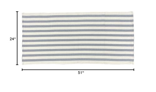 Fennco Styles Woven Classic Striped Area Rug 24" W x 51" L - Navy Blue Cotton Blend Carpet Indoor Outdoor Floor Mat for Living Room, Entryway, Bedroom and Floor Décor