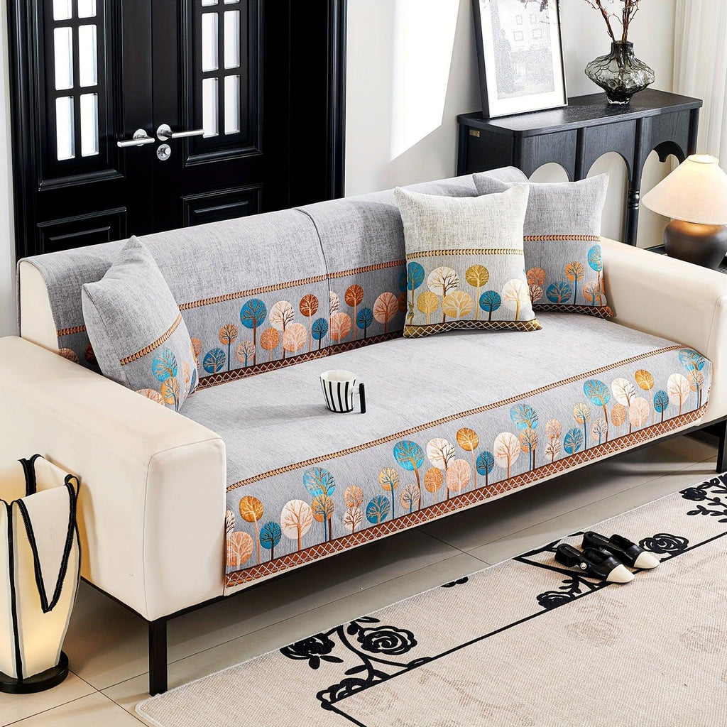Autumn Trees Boho Chenille Sofa Cover Pet/Kid friendly
