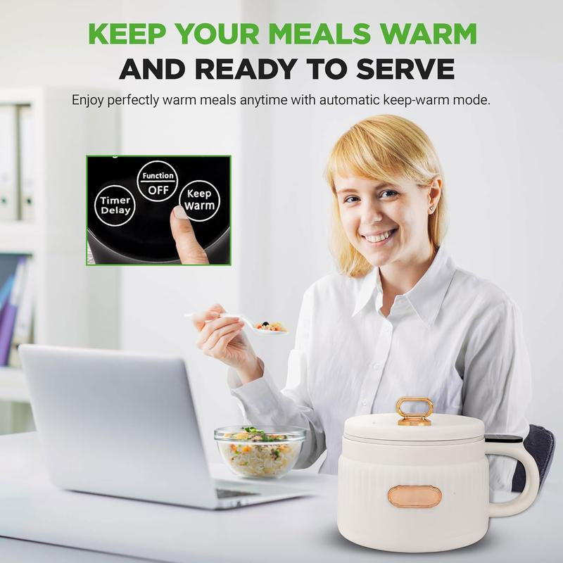 1.6 Liter Portable Rice Cooker & Bento Box Non-Stick Ceramic Coating 6 Cooking Functions: Rice, Soup, Stew, Congee & more