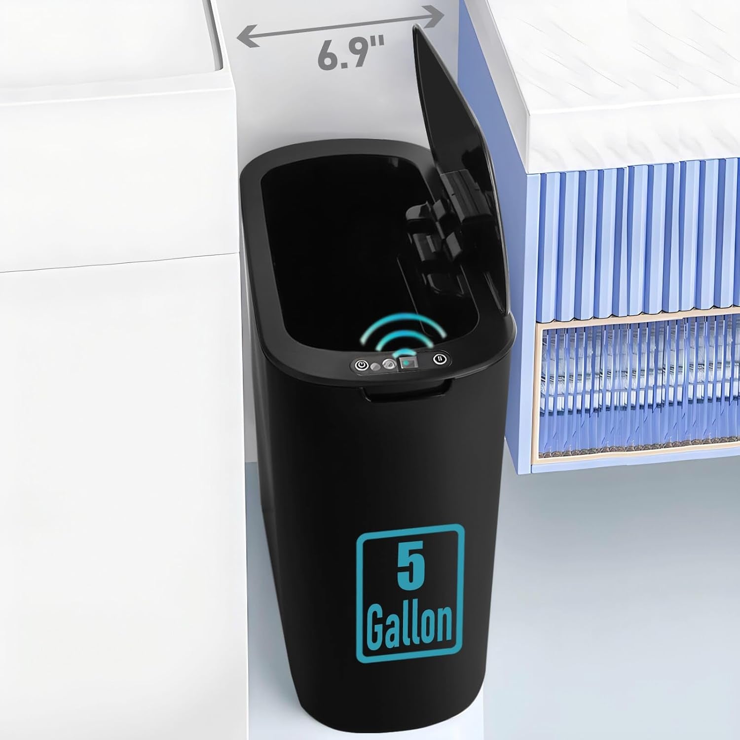 TIPGO 5 Gallon Motion Senor Bathroom Trash Can with Lid, VARIOUS COLORS, Automatic Garbage Can Touchless, Smart Plastic Waste Basket for Narrow Spaces, Bathroom, Office, Bedroom, Living Room (Black)
