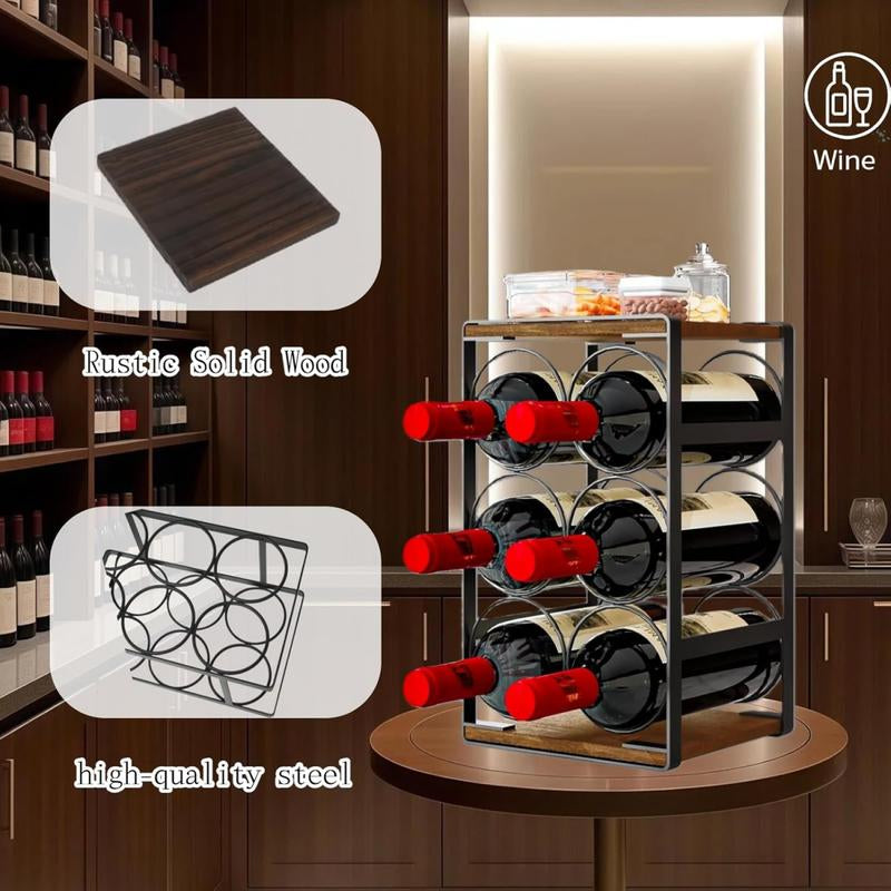 SUOERNUO Wood Countertop Wine Rack No Assembly Needed 6-Bottle Capacity