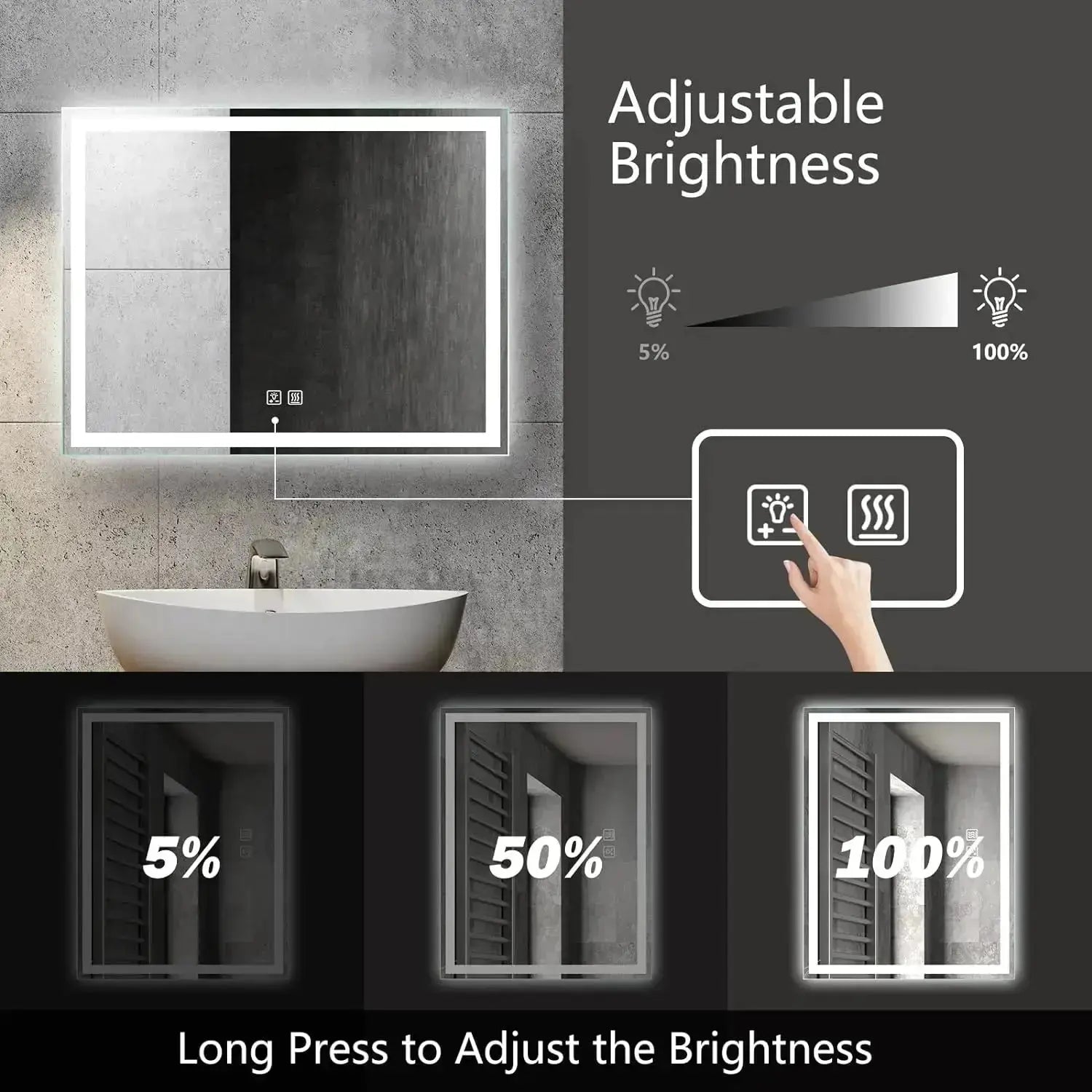 Center Glow LED Bathroom Mirror 20x28 Inch