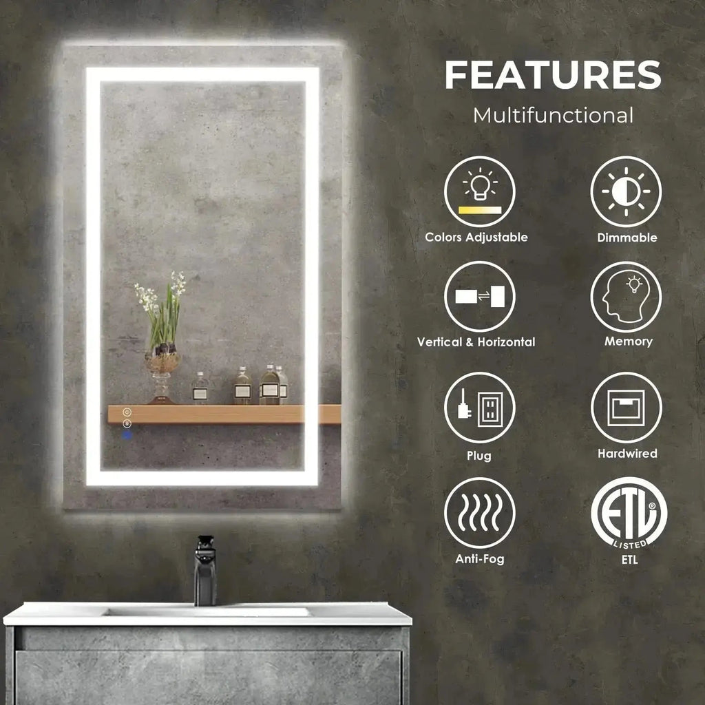 Center Glow LED Bathroom Mirror 20x28 Inch