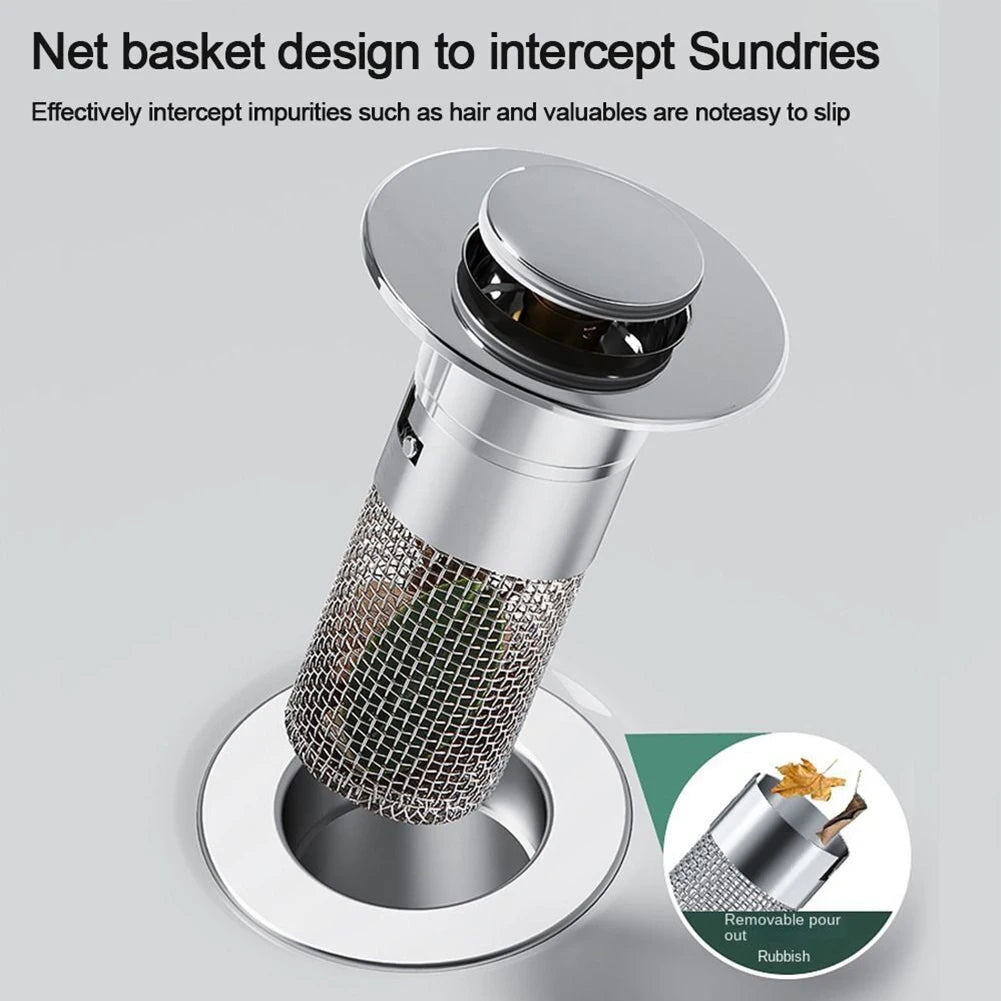 Bathroom/Kitchen Sink Drain Stainless steel  Strainer Sink Stopper Bath Plug Pop-Up Bounce Core Basin Drain Filter Hair Catcher Universal