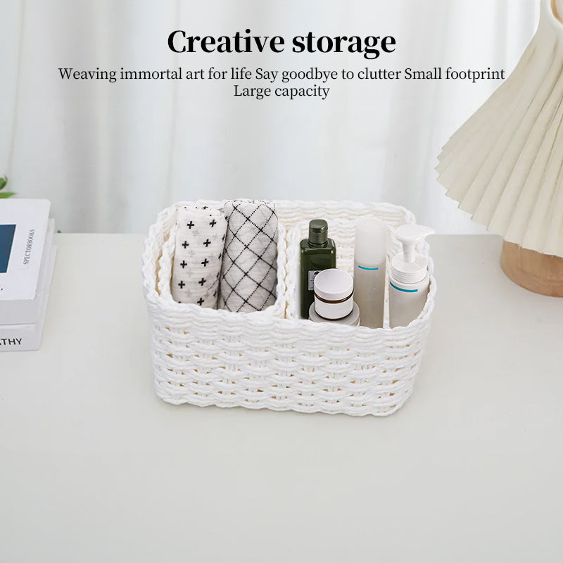3-Piece Handmade Straw-Woven Paper-Rope Storage Baskets (Bath, Home, & Office Use)