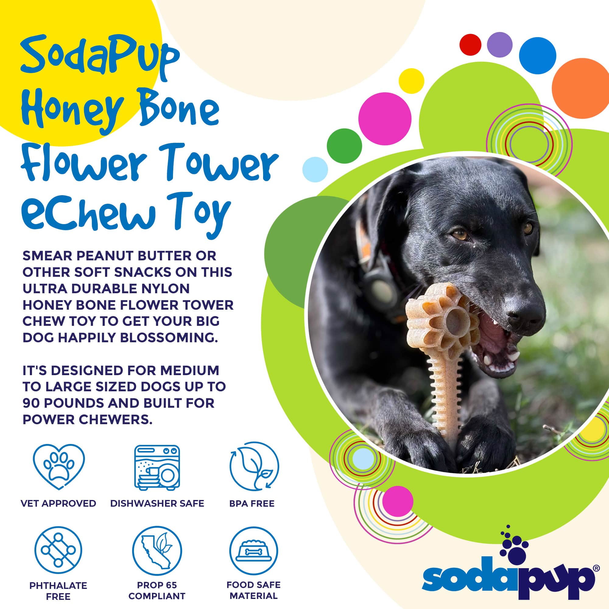 Honey Bone Dental Flower Tower - Indestructible Nylon Dog Chew Toy XL | USA