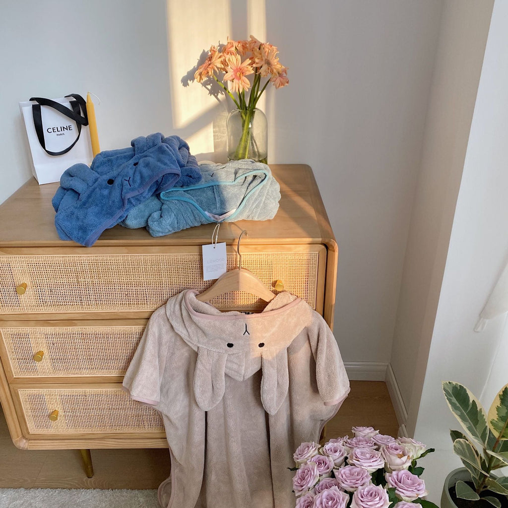 Trendy Rabbit Hooded Cartoon Bathrobes For Girls Boys