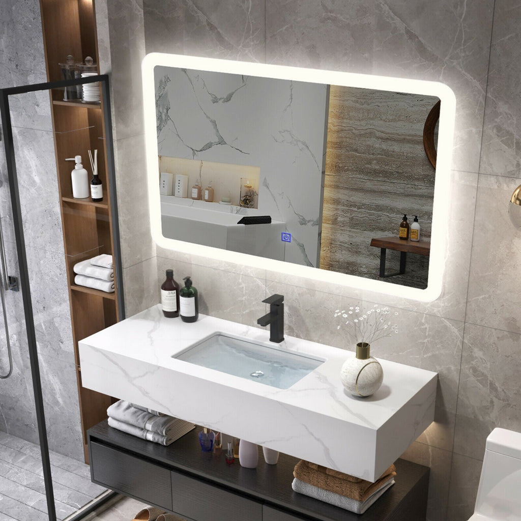 LED Wall-mounted Bathroom Rounded Arc Corner Mirror with Touch Control 28x20 Inch