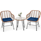 3 Pieces Patio Rattan Bistro Set with Cushion