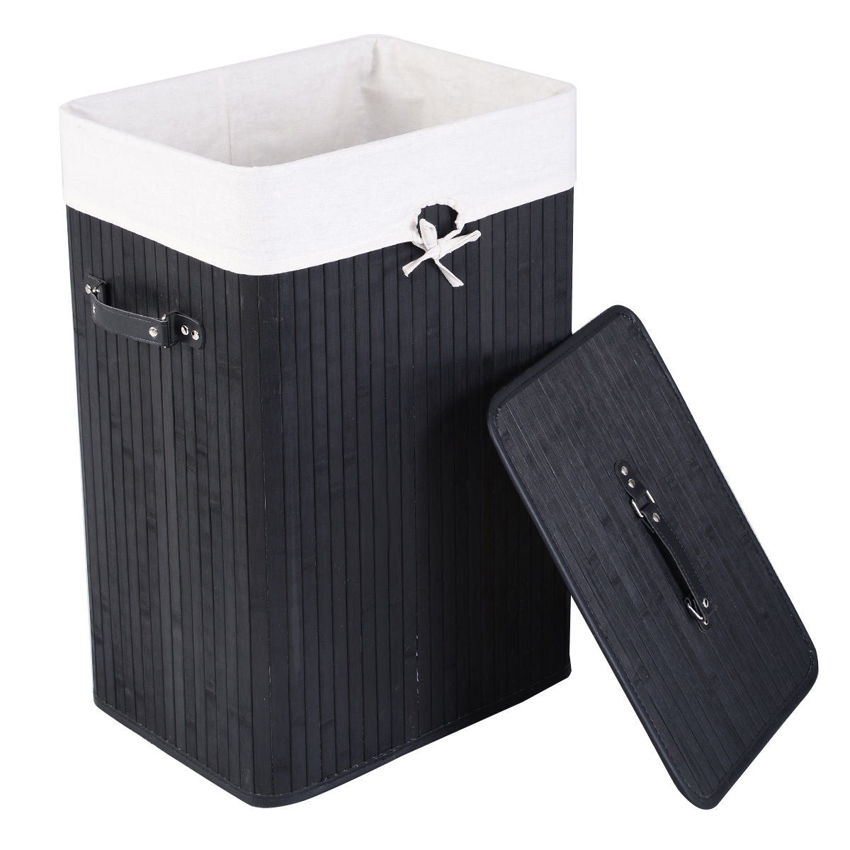 19 Gal Rectangle Laundry Basket Bamboo Clothes Hamper with Handles and Lid, Various Colors Black, Natural, White