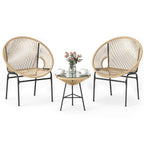 3PCS Patio Acapulco Furniture Bistro Set with GlassTable-Black