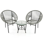 3PCS Patio Acapulco Furniture Bistro Set with GlassTable-Black