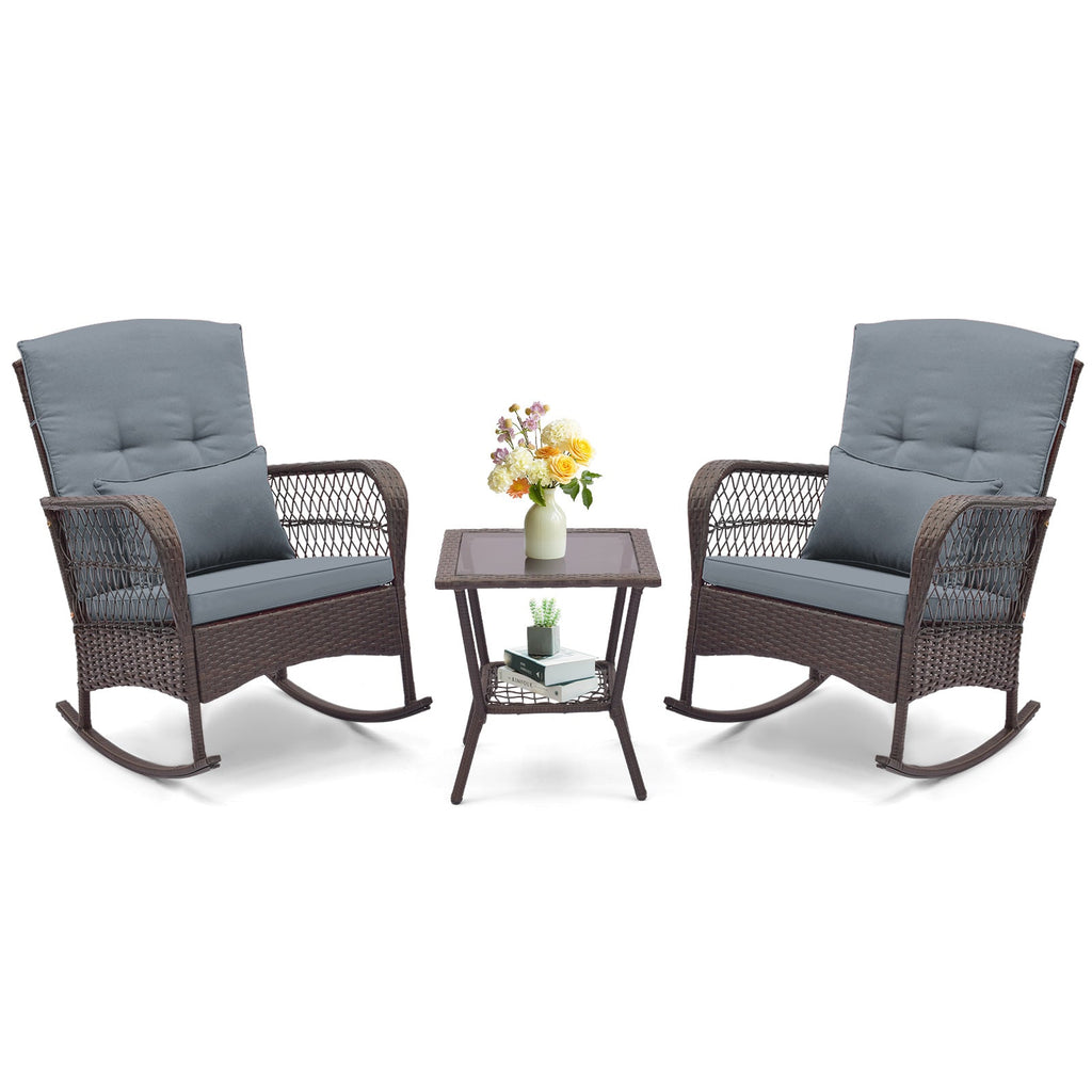 3 Pieces Rocking Bistro Set with 2-Tier Coffee Table