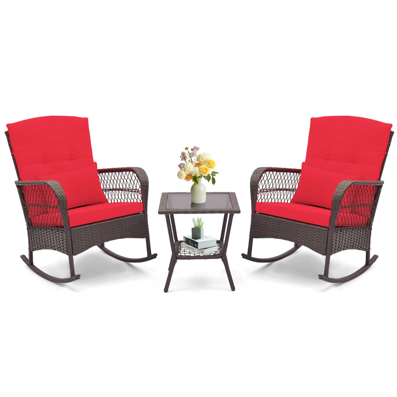 3 Pieces Rocking Bistro Set with 2-Tier Coffee Table