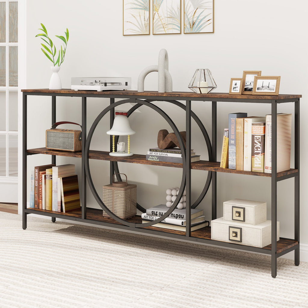 3-Tier Console Table with Faux Marble Top and Storage Shelves for Hallway Living Room