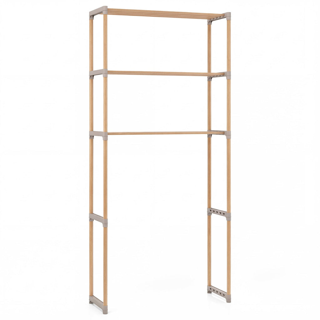 3-Tier Over The Toilet Storage Rack with Open Shelves-Gray Solid Pine