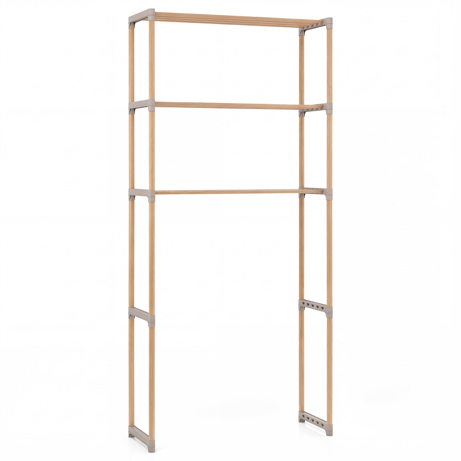 3-Tier Over The Toilet Storage Rack with Open Shelves-Gray Solid Pine