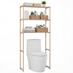 3-Tier Over The Toilet Storage Rack with Open Shelves-Gray Solid Pine