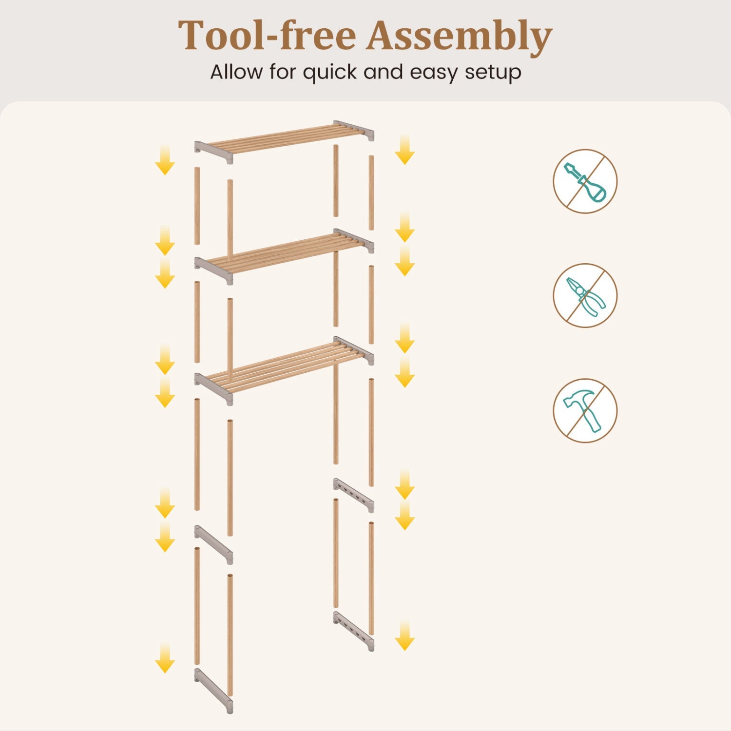 3-Tier Over The Toilet Storage Rack with Open Shelves-Gray Solid Pine