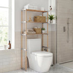3-Tier Over The Toilet Storage Rack with Open Shelves-Gray Solid Pine
