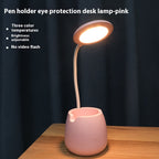 Creative USB Table Light Morden College Dorm Bedroom Study Led Desk Lamp Pen Container Macaroon Eye Protection Ring Table Lamp Decorative Table Lamp Cute Study Lamps for Bedroom Décor