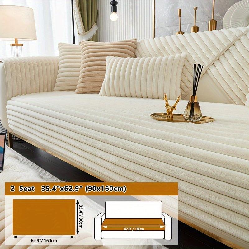 Luxurious Rabbit Fur Sofa Slipcover | Non-Slip Light Grey for Pet/Kid Protection