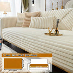 Luxurious Rabbit Fur Sofa Slipcover | Non-Slip Light Grey for Pet/Kid Protection