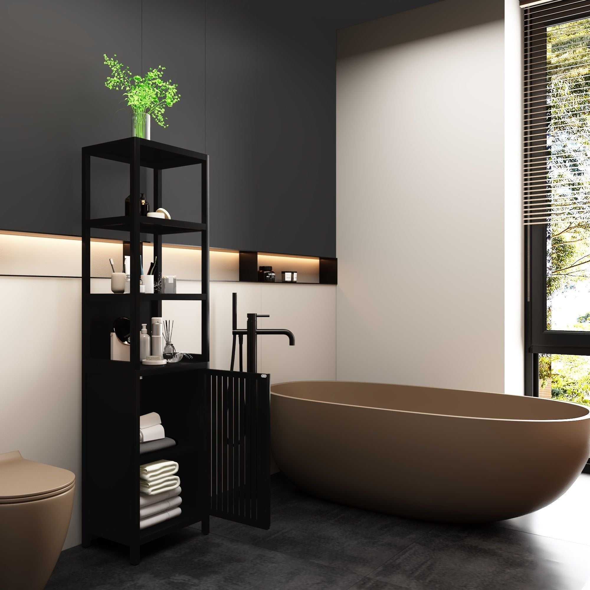 Storage Cabinet, Tall Tower, Multifunctional For Bathroom Entry Bedroom Laundry