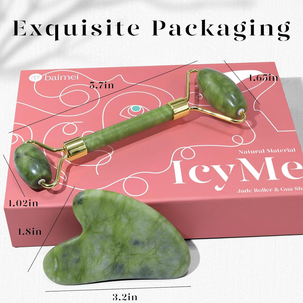 BAIMEI Icyme Gua Sha & Jade Roller Facial Tool Set for Puffiness and Redness Reducing