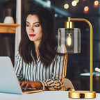 Set Of 2 Gold Table Lamps With 2 USB Ports Dimmable