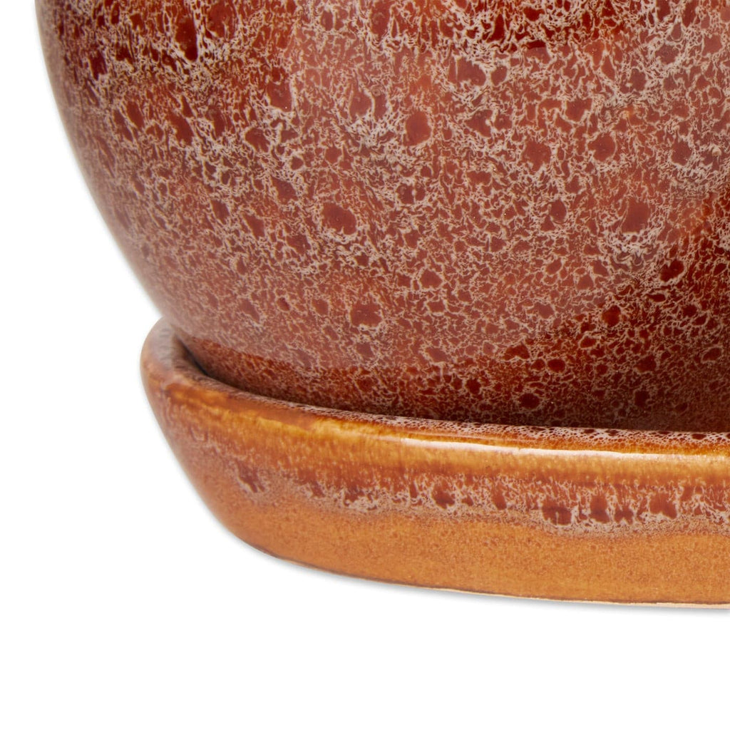 BROWN ROUND CERAMIC SMALL PLANTER SET OF 3