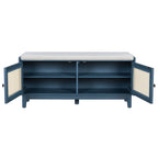Boho Rattan Entryway Bench with Storage, Cushioned Shoe Bench with Double