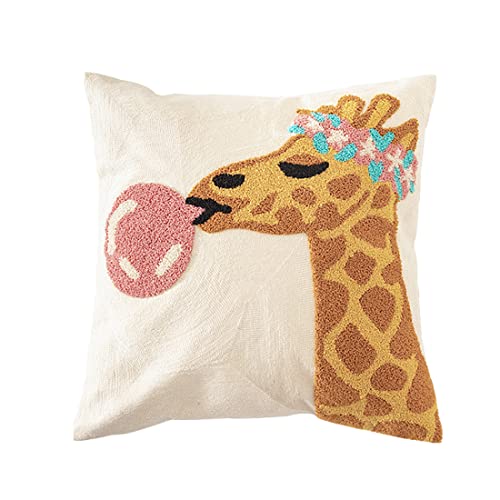 Fennco Styles Embroidery Giraffe Decorative Cotton Throw Pillow 17" W x 17" L