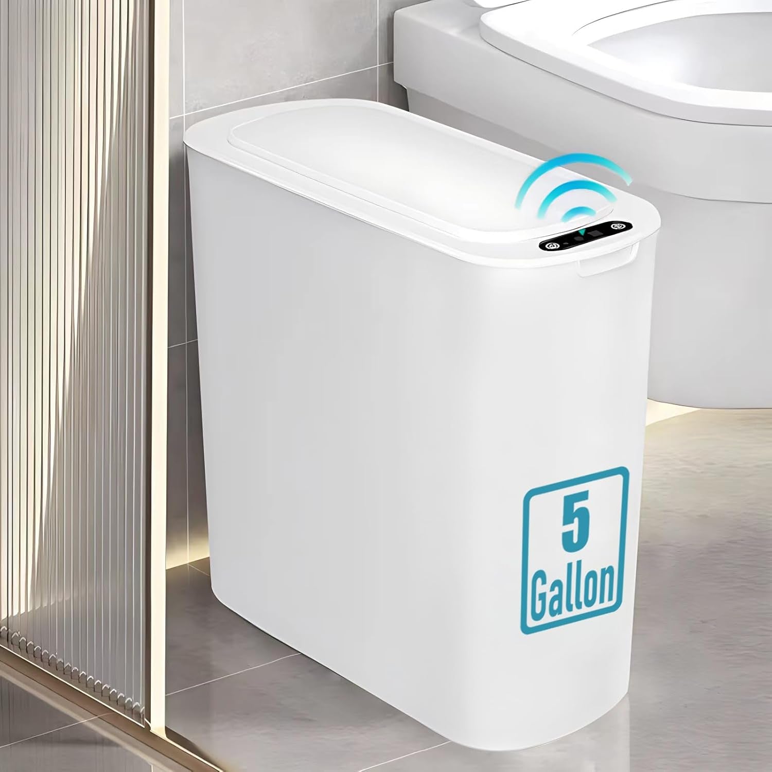 TIPGO 5 Gallon Motion Senor Bathroom Trash Can with Lid, VARIOUS COLORS, Automatic Garbage Can Touchless, Smart Plastic Waste Basket for Narrow Spaces, Bathroom, Office, Bedroom, Living Room (Black)