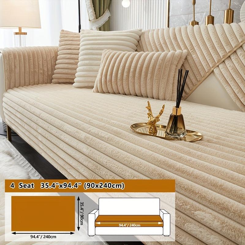 Luxurious Rabbit Fur Sofa Slipcover | Non-Slip Light Grey for Pet/Kid Protection