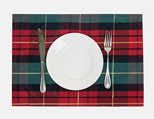 Fennco Styles Red & Green Holiday Tartan Plaid Table Runner 16"W X 54"L - Multicolored Table Cover with Gold Lurex for Christmas, Winter Holidays, Home Décor, Banquets, Family Gatherings and Special Occasion
