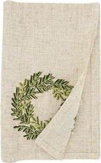 Fennco Styles Embroidered Wreath Christmas Cloth Napkins 20" W x 20" L, Set of 4 - Natural Linen Blend Dinner Napkin for Winter Holidays, Family Gatherings, Banquets, Special Events