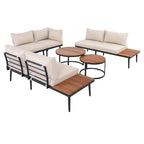6-Pc Outdoor Sectional Sofa & Nesting Coffee Tables Set, Acacia Wood