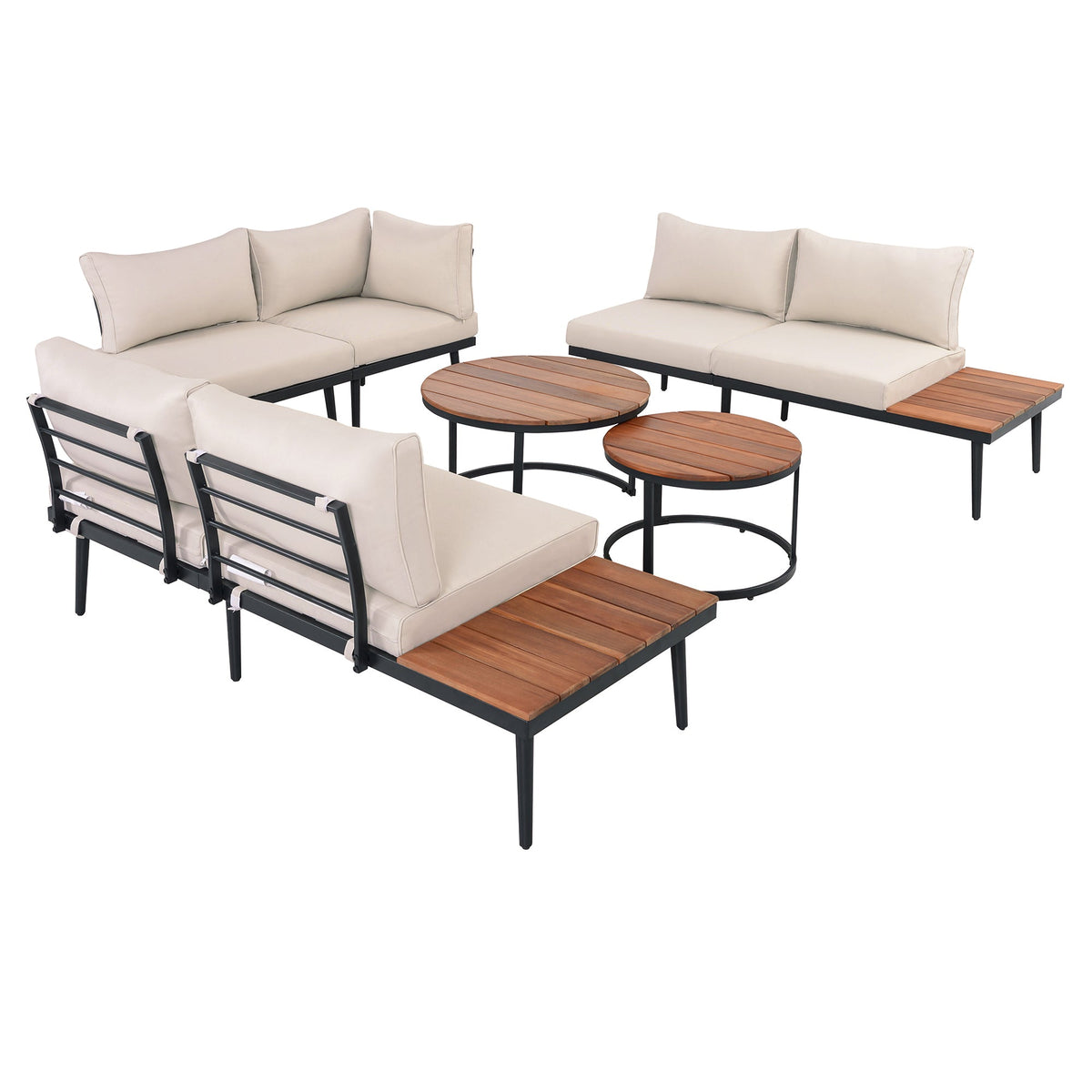 6-Pc Outdoor Sectional Sofa & Nesting Coffee Tables Set, Acacia Wood