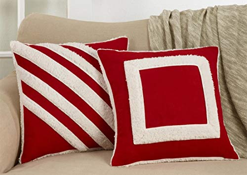Fennco Styles Holiday Sherpa Design Decorative Throw Pillow 17 x 17 Inch - Red Accent Pillow for Home, Couch, Living Room and Christmas Décor