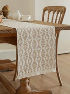 Fennco Styles Modern Diamond Woven Table Runner 14" W x 72" L - Ivory Geometric Fringe Table Mats for Dining Room, Banquets, Family Gatherings, and Holidays