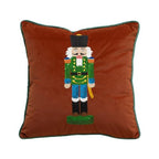 Fennco Styles Embroidered Sequin Nutcracker Velvet Throw Pillow Cover 18" W x 18" L - Green Festive Cushion Case for Home, Christmas, Winter Holidays Décor, and Special Occasions